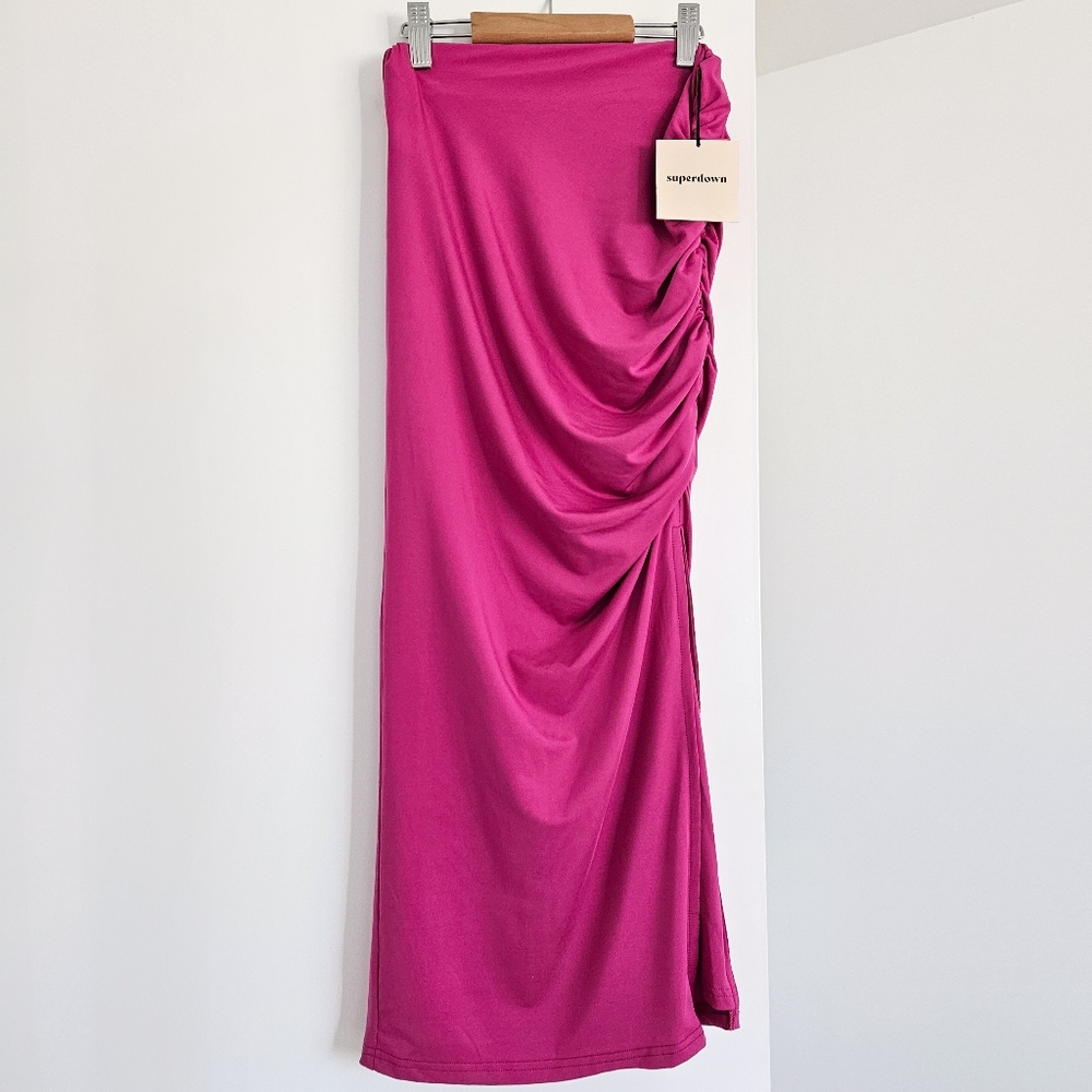 Superdown Tiffani Ruched Midi Skirt Fuchsia Pink Size XS
